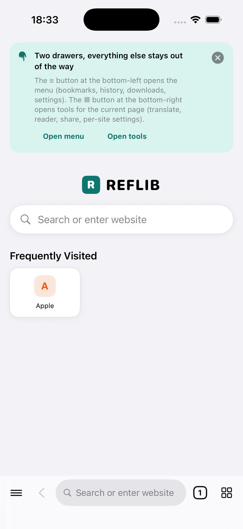 Start page with frequently visited sites